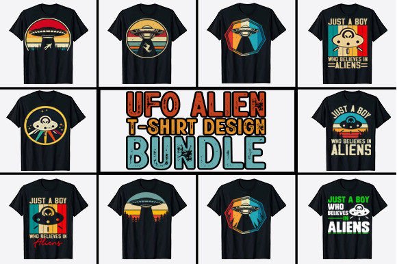 Vintage UFO Alien T-shirt Design Bundle